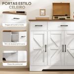 Aparador de Cozinha Rústico 4 Prateleiras de Porta Prateleiras Ajustáveis 3 Gavetas 120x38x87 cm Branco e Nogueira