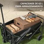 Carrinho de Transporte com Rodas Carrinho de Jardim Dobrável com Pega Telescópica Ajustável 2 Bolsas de Arrumação 64x42x27 cm Preto