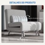 Sofá - Cama Individual Dobrável com Encosto Ajustável 5 Posições, Almofada e Revestimento em Linho Sintético, 75x70x75 cm, Cinzento