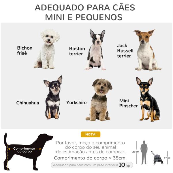Carrinho para Animais de Estimação Dobrável com Janela de Malha Almofada Lavável Arnês de Segurança 82x47x97cm Cinza