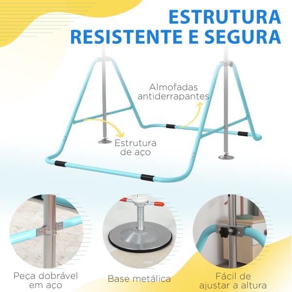 Barra de Ginástica para Crianças Dobrável com Altura Ajustável para Treino em Casa 154x106,2x88,5 - 128,5 cm Azul Celeste