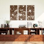 Decoração de Parede em Madeira 3D 3 Peças 40x80 cm Adornos de Parede com Padrão de Folhas Tropicais Nogueira