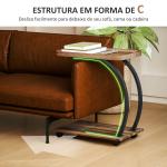 Mesa Auxiliar em Forma de C com Rodas para Sofá com Prateleiras Estrutura de Aço 52x34x60 cm Madeira e Preto
