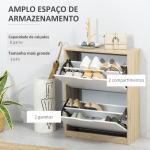 Armário para Sapatos Sapateira de Madeira com 2 Portas Abatíveis 4 Prateleiras de Armazenamento Capacidade 8 Pares de Sapatos para Entrada Corredor Dormitório 62,5x26x81cm Branco e Natural