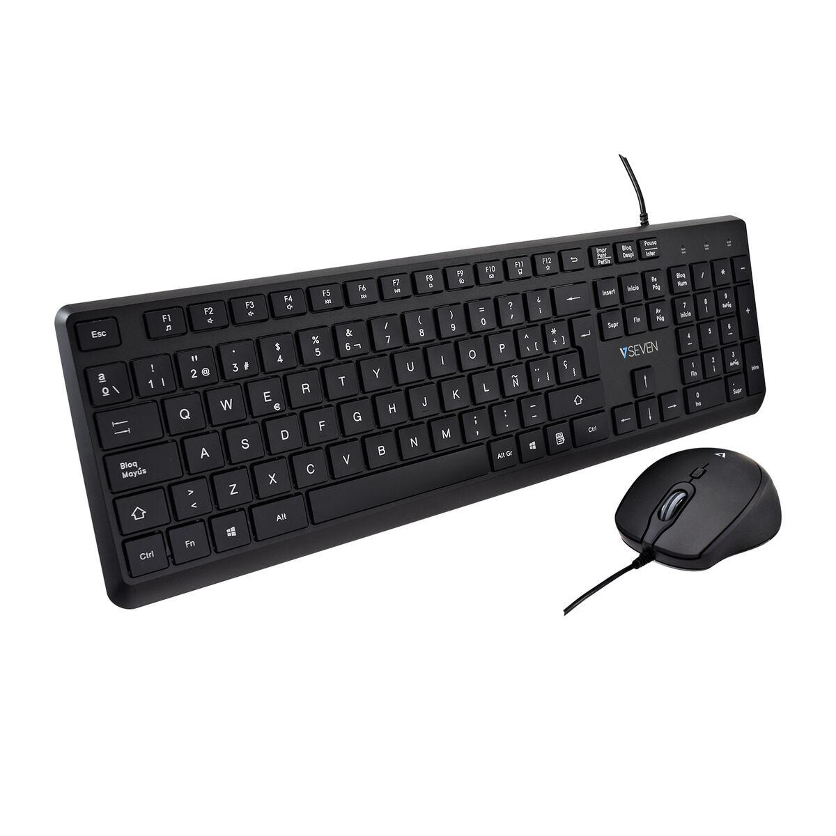 Teclado e Rato V7 CKU350ES Preto Qwerty espanhol