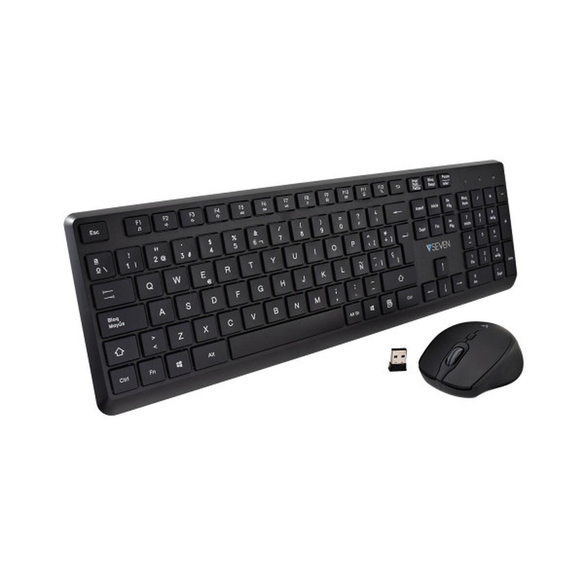 Teclado e Rato V7 CKW350ES Preto Qwerty espanhol