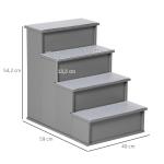 Escada para Animais de Estimação de 4 Degraus Escada para Cães e Gatos com Tapetes Antideslizantes Removíveis 40x59x54,2 cm Cinza