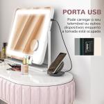 Espelho de Maquilhagem com Luzes 3 Modos de Iluminação Suporte para Telemóvel e Entrada USB 62,5x14x49,5 cm Branco