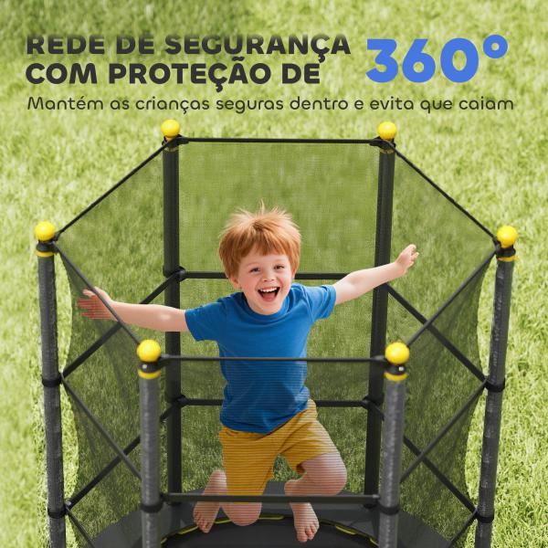 Trampolim para Crianças com Rede de Segurança e Estrutura de Aço para Interiores e Exteriores Carga 50kg Ø140x190 cm Preto