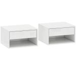 Conjunto de Mesas de Cabeceira Suspensas com Gaveta e Prateleira Aberta 37x32x21 cm Branco Brilhante