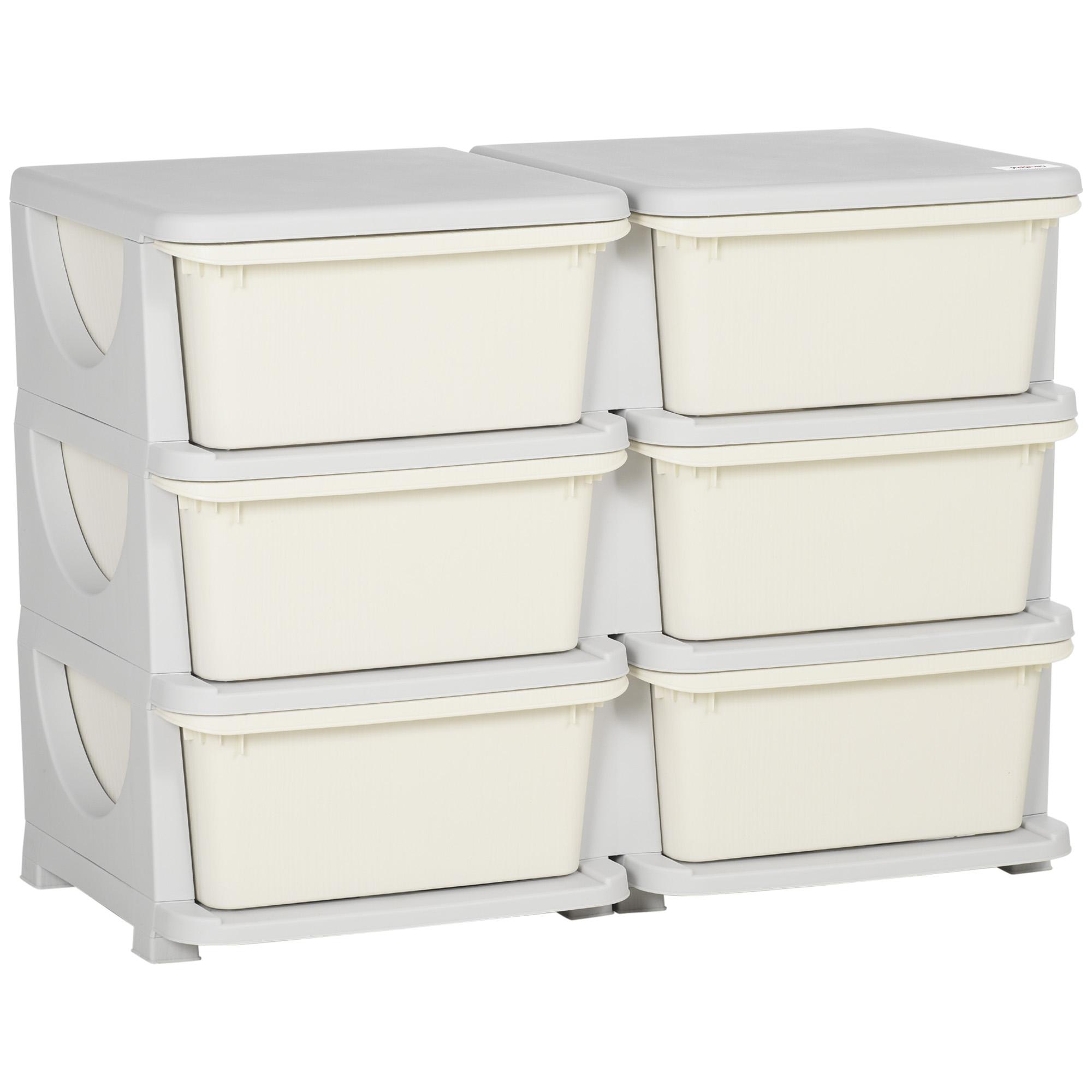 Organizador de Brinquedos com 6 Gavetas para Crianças com Bordas Arredondadas e Pegas 75x37x56,5 cm Creme e Cinza
