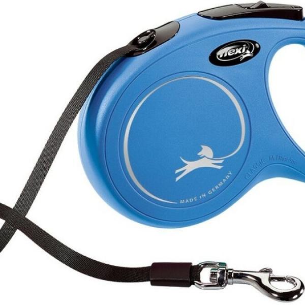 Trela Retrátil New Classic Tamanho S p/ Cães (Azul) - FLEXI