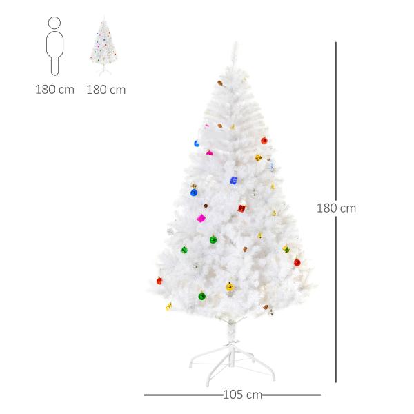 Árvore de Natal Artificial 180cm com 930 Ramos de PVC 48 Decorações Incluidas Decoração de Natal Ø105x180cm Branco