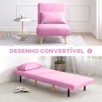 Sofá - Cama Individual Dobrável com Encosto Ajustável 5 Posições Cadeirão - Cama Estofado com Almofada 72x75x85 cm Rosa