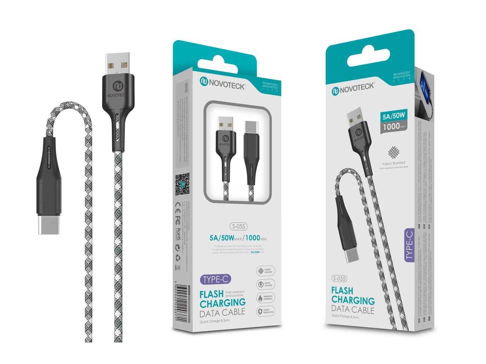 Cabo Type-C 5A 50W 1M S-055 Trançado em Tecido Camuflado