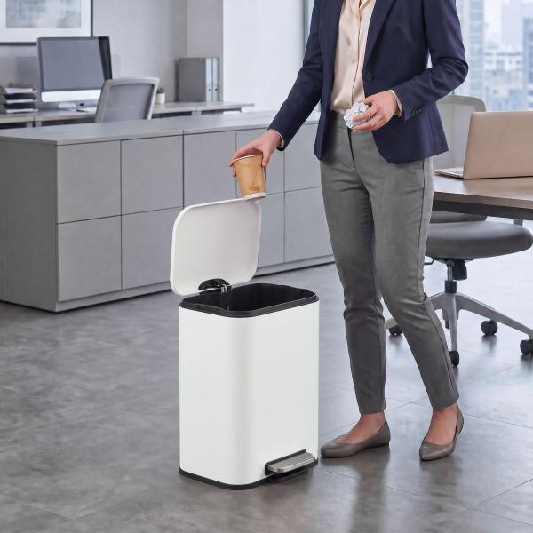 Caixote do Lixo de Cozinha 20 L em Aço Galvanizado com Tampa de Fecho Suave Pedal Balde Interior Amovível e Acabamento Anti - impressões Digitais Creme