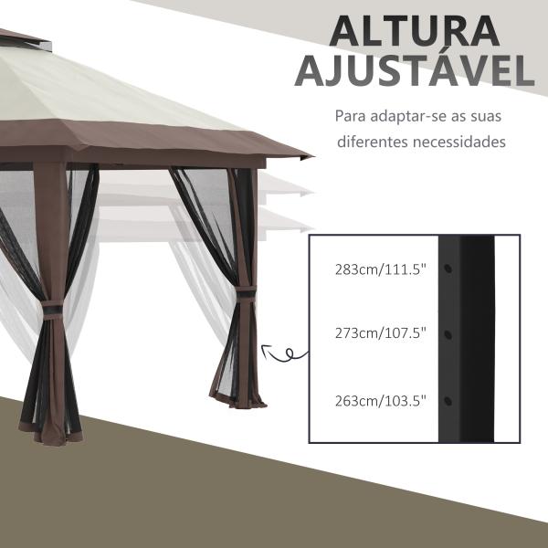 Tenda Dobrável Pop - UP 3,92x3,92x2,83 m com Altura Ajustável Proteção UV50+ Rede Mosquiteira e Bolsa de Transporte Bege e Marrom