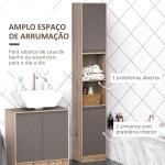 Armário Alto para Banheiro com 2 Portas e 2 Prateleiras Abertas Móveis Auxiliares para Sala de Estar Corredor 30x24x170 cm Carvalho e Cinza