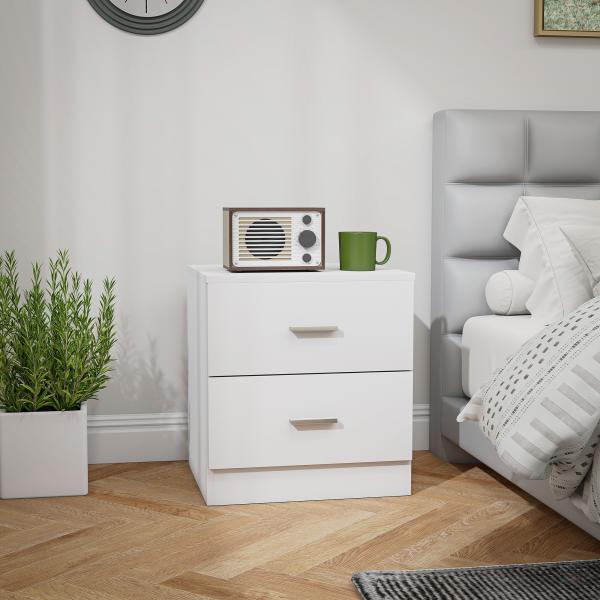 Mesa de Cabeceira Moderna Mesinha de Cabeceira com 2 Gavetas para Sala Quarto Capacidade 30 kg 45x39,5x49 cm Branco