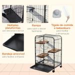 Gaiola para Roedores com Rodas 2 Portas 3 Plataformas Bandeja Amovível Comedouro e Bebedouro 61,5x44x95cm Preto