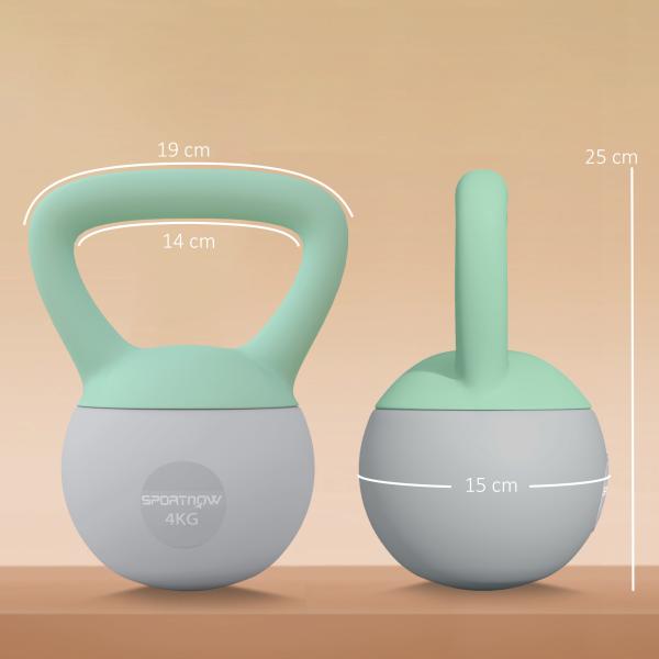 Kettlebell de 4 kg Pesa Russa Preenchida de Areia Metálica e Alça Antiderrapante 19x15x25 cm Verde