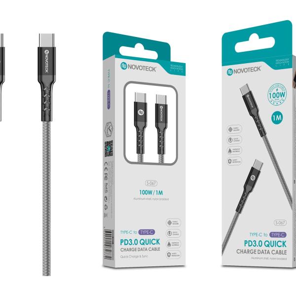 Cabo PD 100W Type-C to Type-C 1M S-067 Trança de Nylon