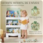 Estante Infantil 3 Níveis Design de Ursinho Cantos Arredondados e Barreiras de Segurança para Livros e Brinquedos Verde