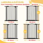 Barreira de Segurança para Cães com Largura Ajustável 74 - 100 cm e Extensões para Escadas e Portas Preto