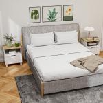Conjunto de 2 Mesas de Cabeceira Modernas com Gaveta Compartimento Aberto Pés de Madeira 45x38x50 cm Branco