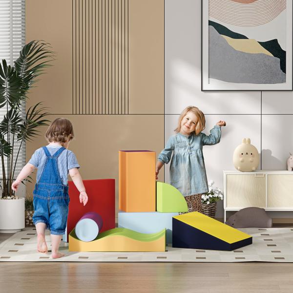 Conjunto de 7 Blocos de Espuma para Crianças 1 - 3 Anos, Blocos de Psicomotricidade e Construção, 60x40x11 cm, Multicolor