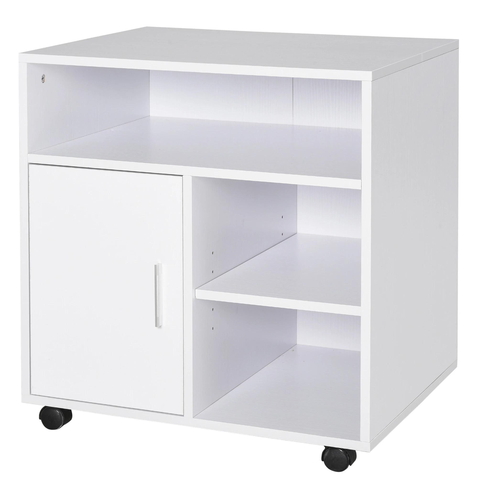 Armário de Escritório para Impressora Multifuncional com Prateleiras e Amplo Espaço de Armazenamento 60x50x65,5 cm Branco