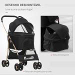 Carrinho para Animais de Estimação 3 em 1 Dobrável com Bolsa de Transporte Cesta de Armazenamento e Travão 82x49,5x98cm Preto