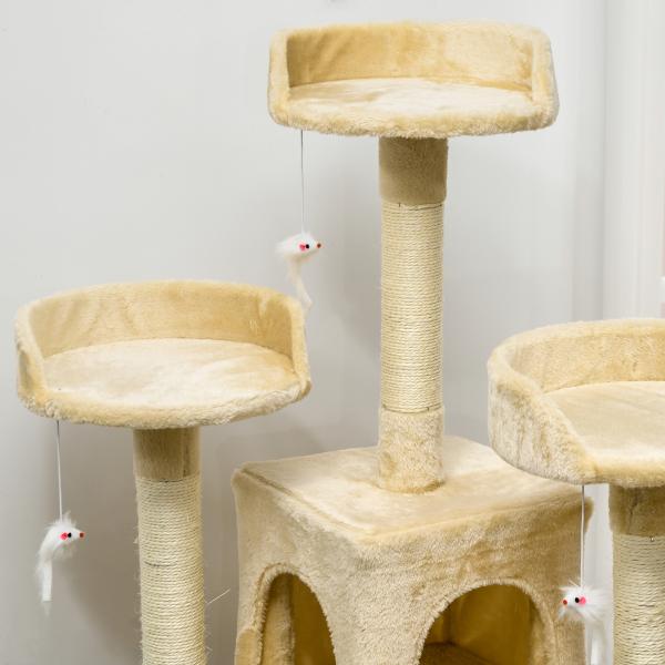 Arranhador para Gatos Centro de Atividade com Poste Cor: Bege - 60 x 50 x 180 cm