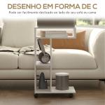 Mesa Auxiliar em Forma de C Mesa Auxiliar para Sofá com Rodas Compartimentos Abertos 40x30x69 cm Branco