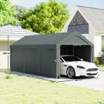 Abrigo de Exterior 590x300x280 cm Garagem de Exterior para Carros Anti UV com Paredes Laterais Desmontáveis e 2 Portas Cinza Escuro