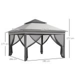 Tenda Dobrável 3,26x3,26x2,72 m com Altura Ajustável 4 Painéis de Malha Proteção UV30+ e Bolsa de Transporte Cinza