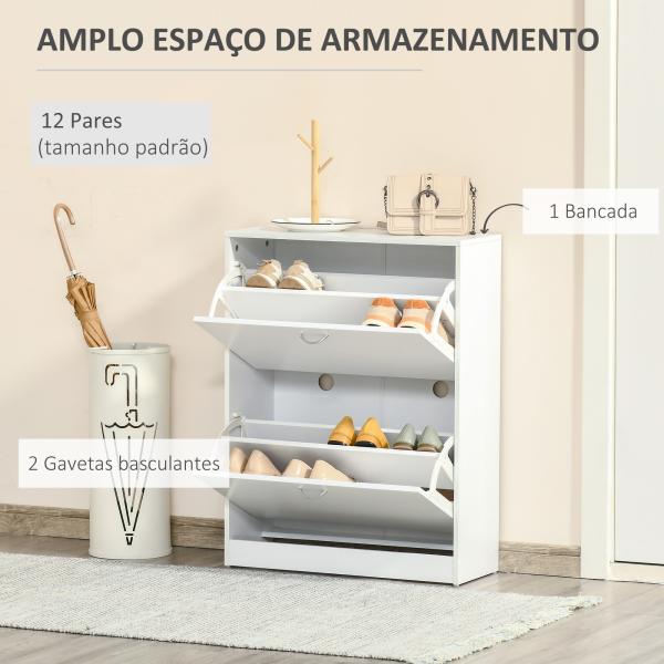 Sapateira de Madeira com 2 Compartimentos para Entrada Corredor Dormitório Sala de Estar 60x24x80 cm Branco
