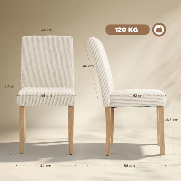 Conjunto de 4 Cadeiras de Jantar Cadeiras Modernas para Cozinha Encosto Alto Estofadas em Veludo Assento Acolchoado 44x56x90 cm Bege