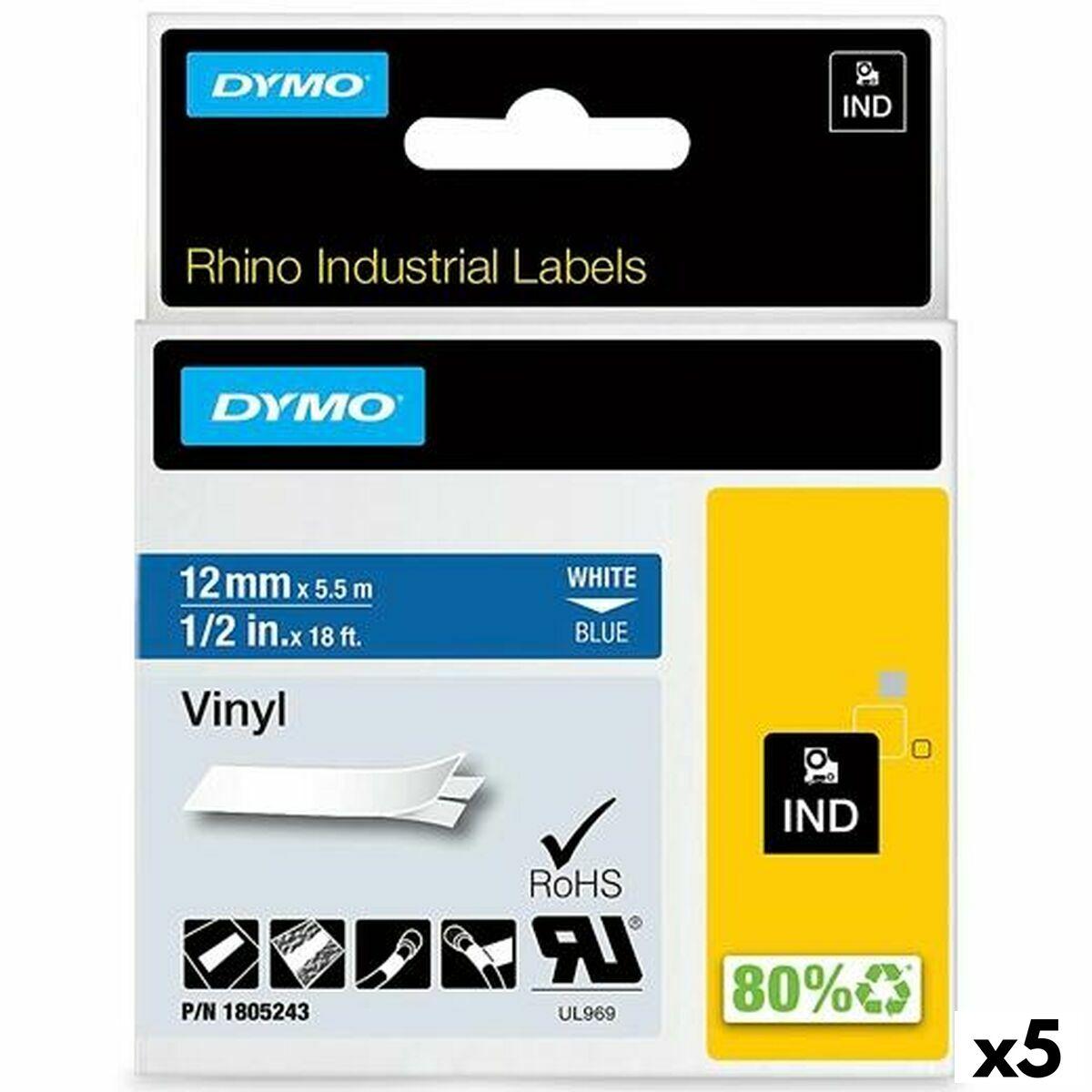 Cinta laminada para máquinas rotuladoras Rhino Dymo ID1-12 Azul Branco 12 x 5,5 mm Autoadesivas Etiqueta (5 Unidades)