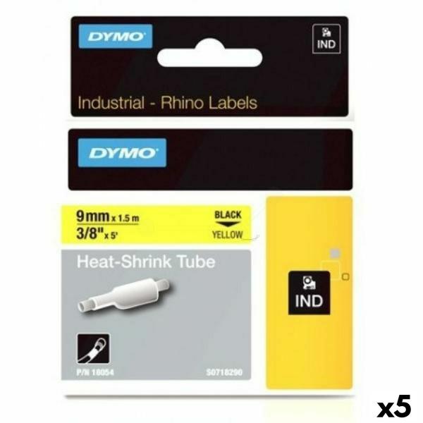 Cinta laminada para máquinas rotuladoras Rhino Dymo ID1-9 Amarelo Preto 9 x 1,5 mm (5 Unidades)