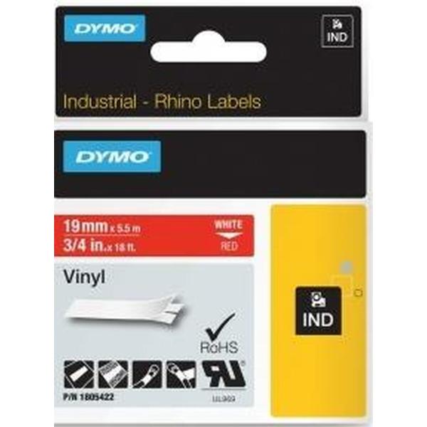 Cinta laminada para máquinas rotuladoras Rhino Dymo ID1-19 19 x 5,5 mm Vermelho Branco Etiqueta Autoadesivas (5 Unidades)