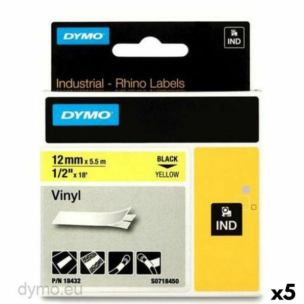 Cinta laminada para máquinas rotuladoras Rhino Dymo ID1-12 12 x 5,5 mm Preto Amarelo Etiqueta Autoadesivas (5 Unidades)