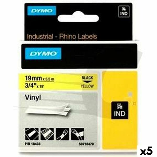 Cinta laminada para máquinas rotuladoras Rhino Dymo ID1-19 19 x 3,5 mm Preto Amarelo Autoadesivas (5 Unidades)
