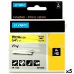 Cinta laminada para máquinas rotuladoras Rhino Dymo ID1-19 19 x 3,5 mm Preto Amarelo Autoadesivas (5 Unidades)