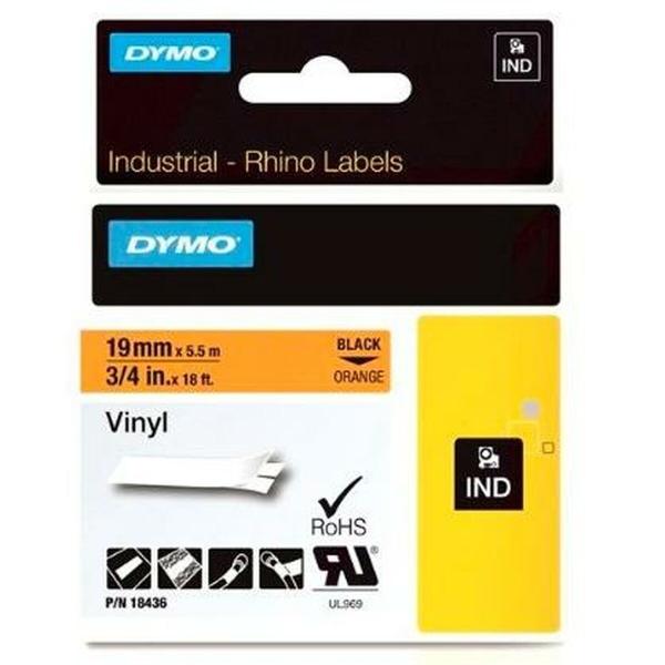 Cinta laminada para máquinas rotuladoras Rhino Dymo ID1-19 Preto Laranja 19 x 5,5 mm Autoadesivas Etiqueta (5 Unidades)