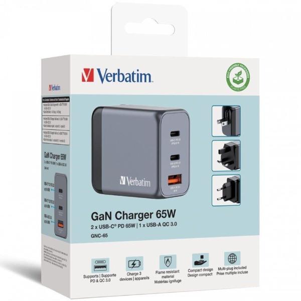 Carregador de Parede Verbatim GNC-65 Preto 65 W Universal (10 Unidades)