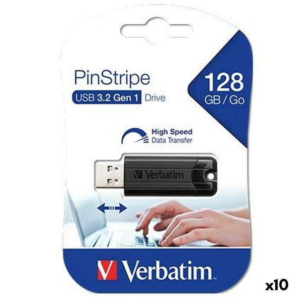 Memória USB Verbatim PINSTRIPE Preto 128 GB (10 Unidades)