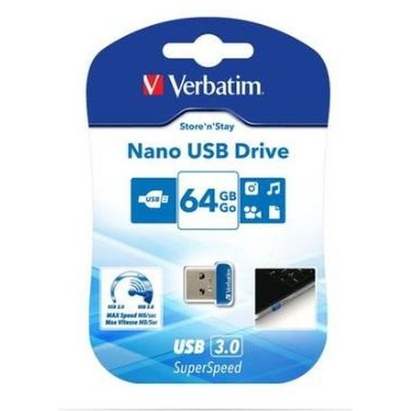 Memória USB Verbatim NANO STORE'N'STAY Azul Preto 64 GB (10 Unidades)