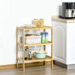 Estante de Bambu de 3 Níveis Móvel Organizador Multifuncional para Casa de Banho Cozinha Sala de Estar 62x33x80cm Natural