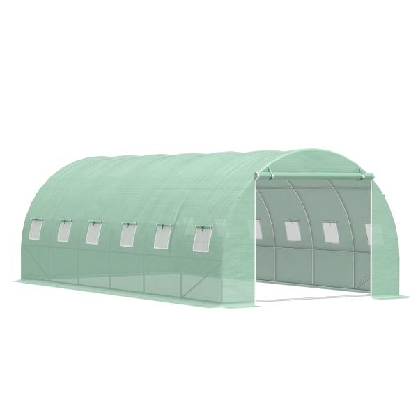 Estufa Tipo Túnel 600x300x200 cm com Porta 12 Janelas Cobertura de PE 140g/㎡ para Cultivo de Plantas e Verduras Verde